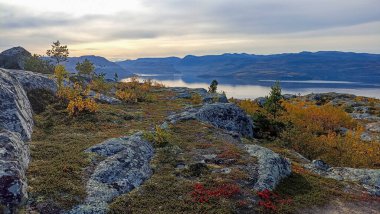 The scenic view of Altafjord from the top of Komsa Mountain in autumn, Finnmark, Norway clipart