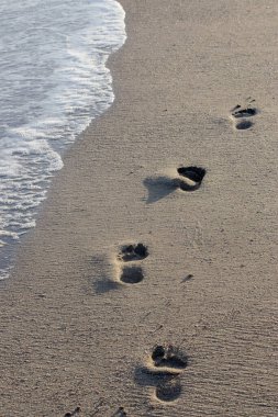 footsteps on the seaside. Walking on the beach