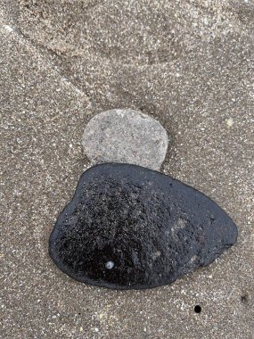 Kumsalda beyaz taş ve siyah taş.