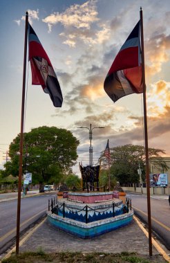 Güneşin günbatımında güzel, sarımsı bir bütünün olduğu tarlanın manzarası.     