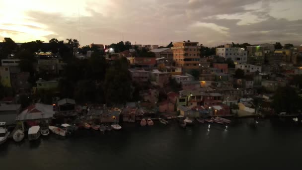 Luftaufnahme Von Sonnenuntergang Der Stadt Goldener Stunde Fast Fallende Nacht — Stockvideo