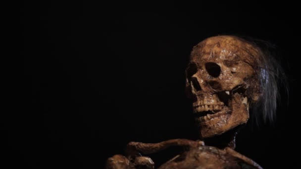 Mumifikovaná Lebka Lehce Osvětlená Užitečné Pro Otevírání Titulů Pozaďových Menu — Stock video