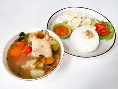 Beef kikil soup and rice clipart