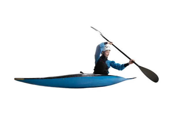 Mujer Kayak Aislado Blanco —  Fotos de Stock