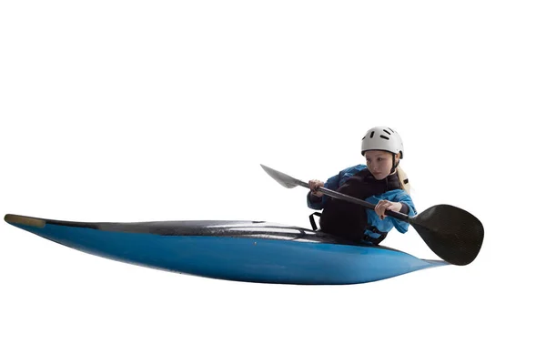 Mujer Kayak Aislado Blanco — Foto de Stock