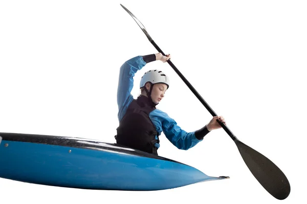 Mujer Kayak Aislado Blanco —  Fotos de Stock