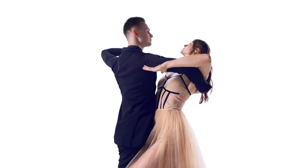 Para Tancerzy Wykonuje Taniec Białym Tle — Zdjęcie stockowe