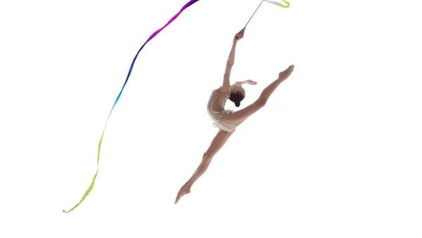 Ritmische Gymnaste Geïsoleerd Wit — Stockfoto