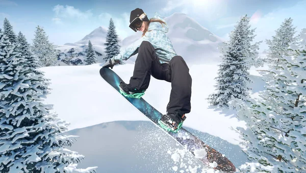 Snowboarder Κορίτσι Δράση Ακραία Χειμερινά Αθλήματα — Φωτογραφία Αρχείου