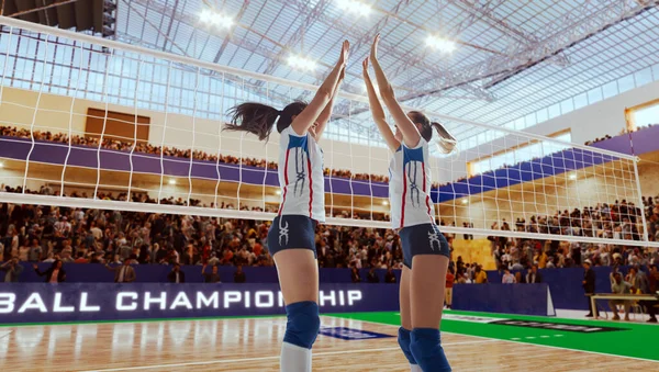 Female Volleyball Players Action Professional Stadium — Stock Photo, Image