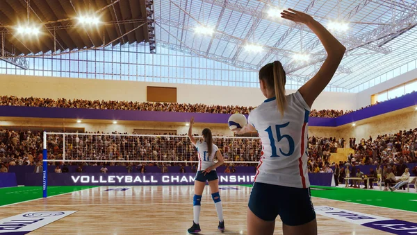Volleyballerinnen Einsatz Auf Profi Stadion — Stockfoto