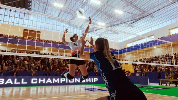 Female Volleyball Players Action Professional Stadium — Stock Photo, Image