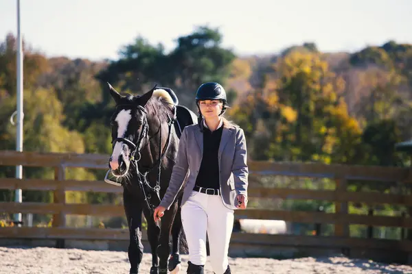 Güzel kız ata biniyor.