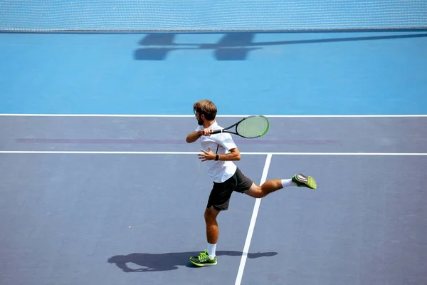 Entraînement Joueur Tennis Sur Court Tennis Professionnel — Photo