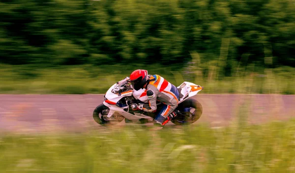 Motorcycle Racer Driving Fast Motorcycle Track — Stock Photo, Image
