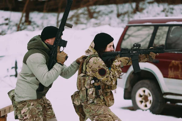 Military Training Male Female Training Tactical Shooting — Stock Photo, Image