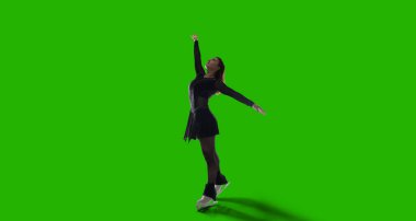 Yeşil ekranda artistik patinajcı kadın. 