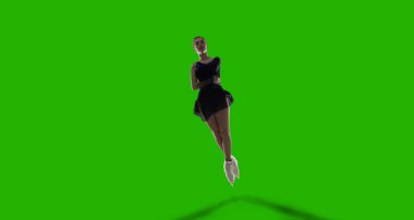 Yeşil ekranda artistik patinajcı kadın. 
