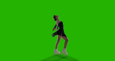 Yeşil ekranda artistik patinajcı kadın. 