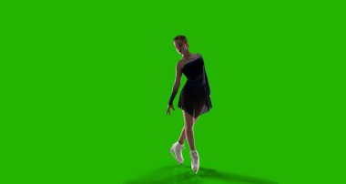 Yeşil ekranda artistik patinajcı kadın. 