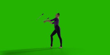 Yeşil ekranda ritmik jimnastik yapan kadın..