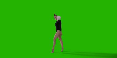 Yeşil ekranda ritmik jimnastik yapan kadın..