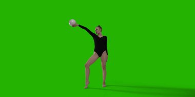 Yeşil ekranda ritmik jimnastik yapan kadın..