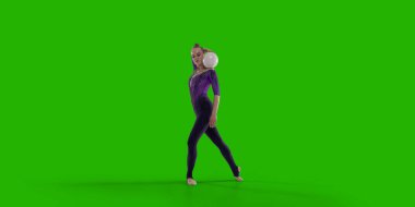 Yeşil ekranda ritmik jimnastik yapan kadın..