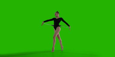 Yeşil ekranda ritmik jimnastik yapan kadın..
