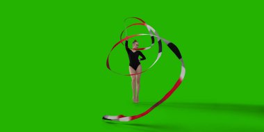 Yeşil ekranda ritmik jimnastik yapan kadın..