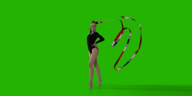 Yeşil ekranda ritmik jimnastik yapan kadın..