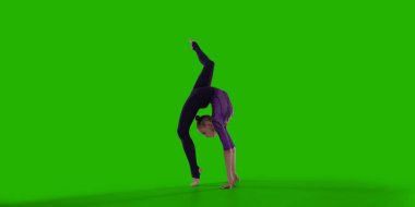 Yeşil ekranda ritmik jimnastik yapan kadın..