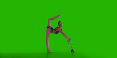 Yeşil ekranda ritmik jimnastik yapan kadın..