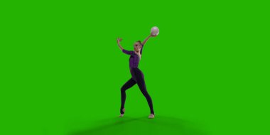 Yeşil ekranda ritmik jimnastik yapan kadın..