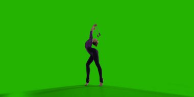 Yeşil ekranda ritmik jimnastik yapan kadın..