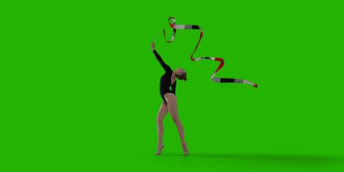 Ritmik jimnastik kadın yeşil ekranda.