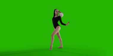 Ritmik jimnastik kadın yeşil ekranda.