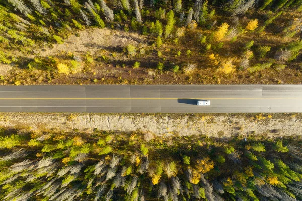Una Vista Dron Una Carretera Medio Bosque Coche Carretera Camino — Foto de Stock