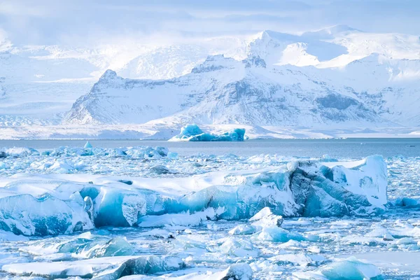 Ісландія Лід Фон Національний Парк Ватнайокутль Панорама Льодовикової Лагуни Зимові — стокове фото