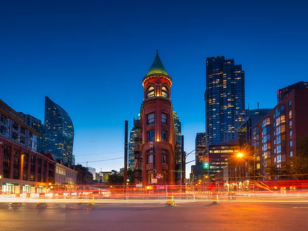 Canada Toronto Famous Gooderham Building Skyscrapers Background View City Evening — Stock Photo, Image