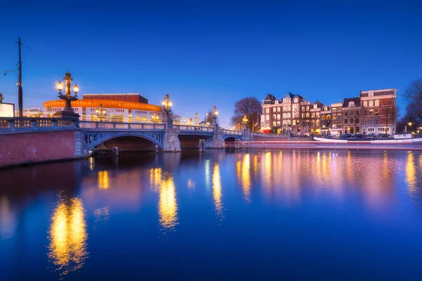 Blue Bridge Amsterdam Netherlands Blauwbrug Evening Cityscape Blue Sky City — Stock Photo, Image