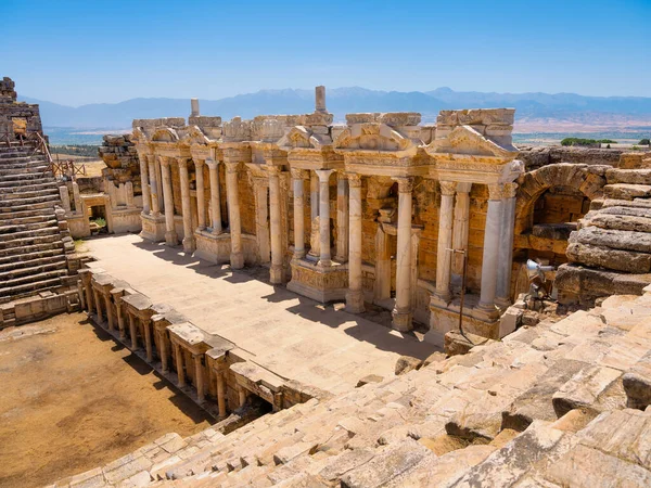 Hierapolis Pammukale Türkei Antikes Amphitheater Panoramalandschaft Bei Tag Unesco Weltkulturerbe — Stockfoto