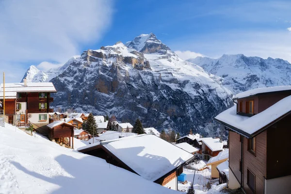 Murren Village Switzerland Winter Mountain Landscape Village Mountains Chalets Vacation — Stock Photo, Image