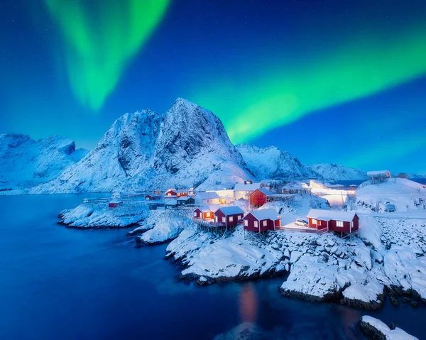 Uitzicht Het Huis Het Dorp Hamnoy Lofoten Noorwegen Landschap Winter — Stockfoto