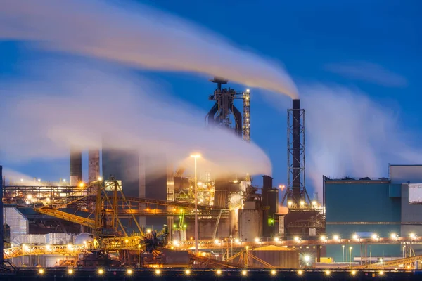 Oil Refining Heavy Industry View Production Factory View Factory Night Stock Photo