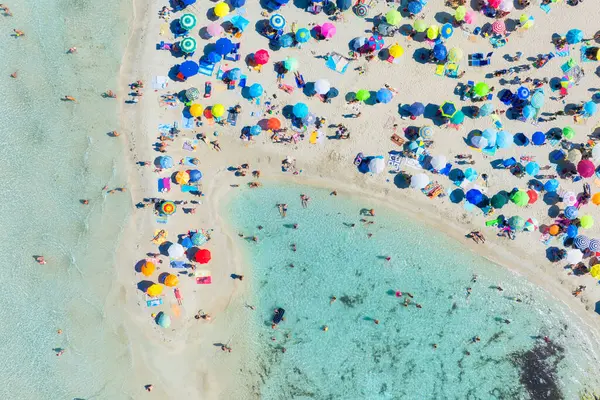 Top View Drone Beach Azure Sea Aerial View Beach People Stock Picture