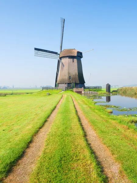 Widok Stary Wiatrak Holandia Droga Prowadząca Wiatraka Rolnictwo Zabytkowe Budynki Obrazek Stockowy