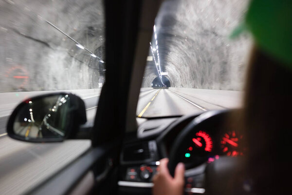 View Tunnel Car Traveling Car View Road Panel Car Driving Royalty Free Stock Images