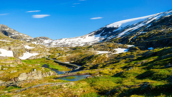 Nature Norway Panoramic View Wild Norway Road Rocks Mountains Bright Stock Image