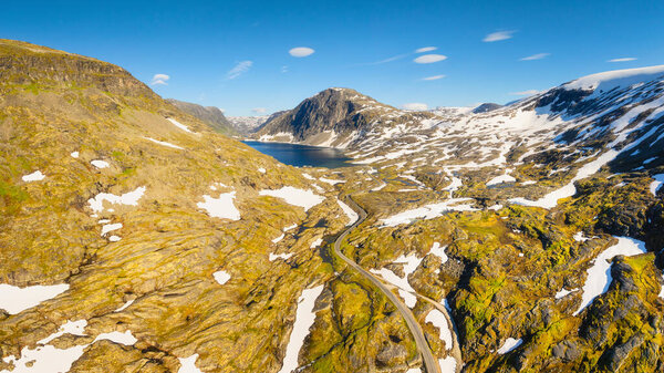 Nature Norway Panoramic Aerial View Wild Norway Road Rocks Mountains Stock Image